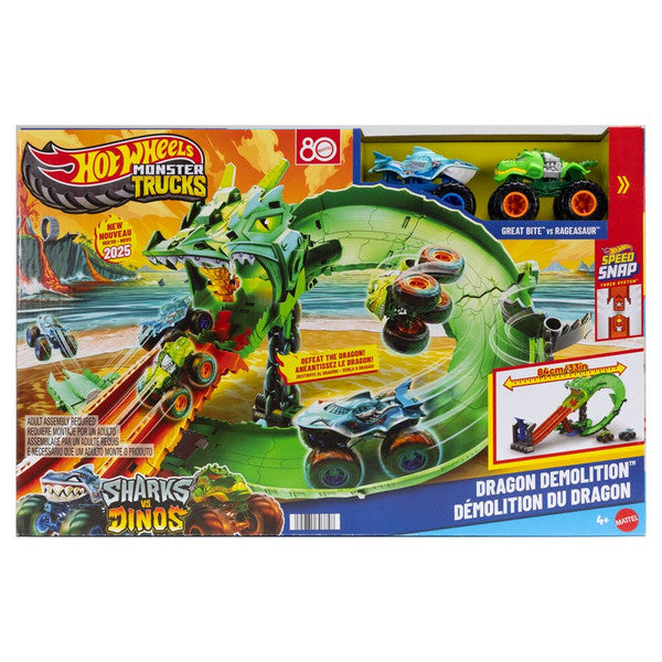 Hot Wheels Monster Trucks Sharks Vs Dinos Dragon Demolition Playset
