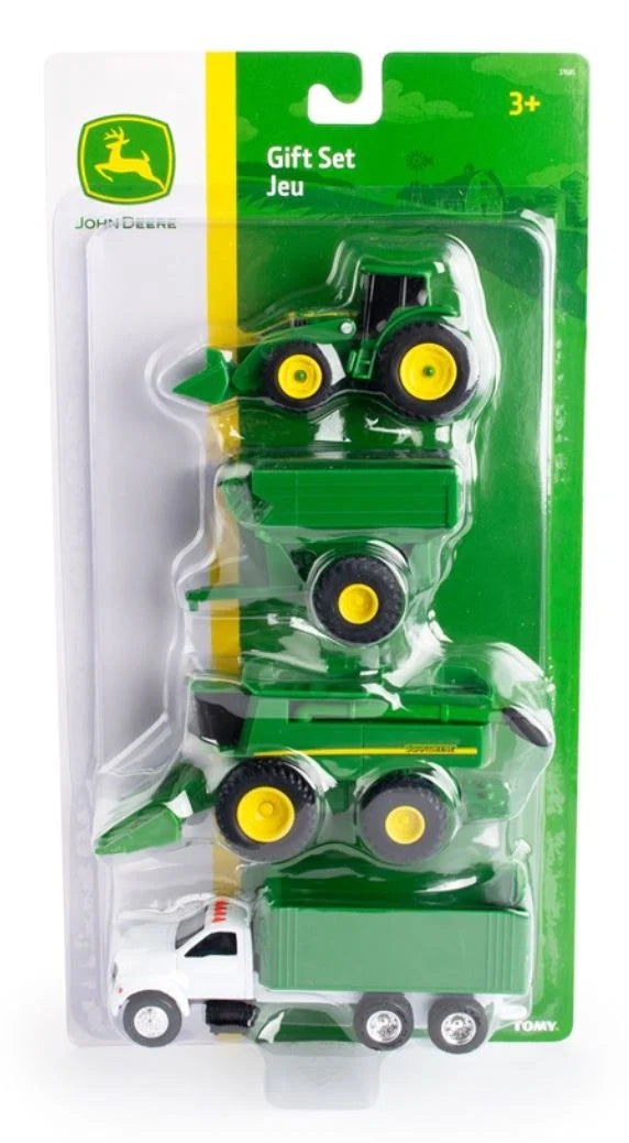 Tomy John Deere 4pc Carded Vehicle Set - Grain Truck/Trailer/Harvester/Tractor with Loader