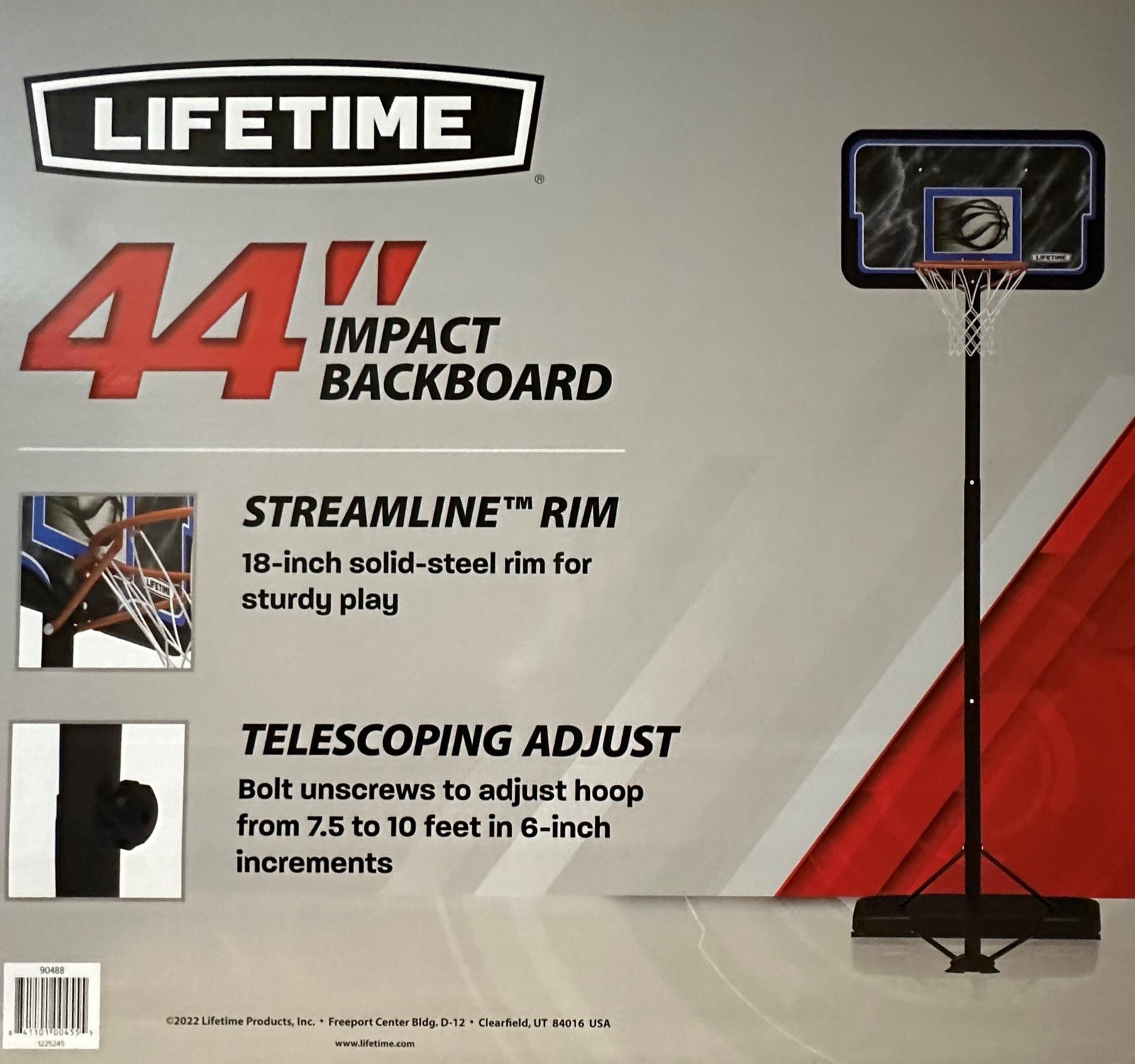 LIFETIME 44inch Impact Backboard Adjustable Basketball System 7.5ft - 10ft