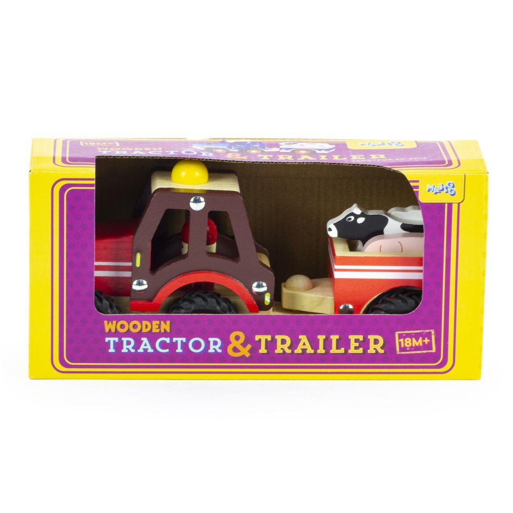 Majigg Wooden Tractor &amp; Trailer Assorted Colours