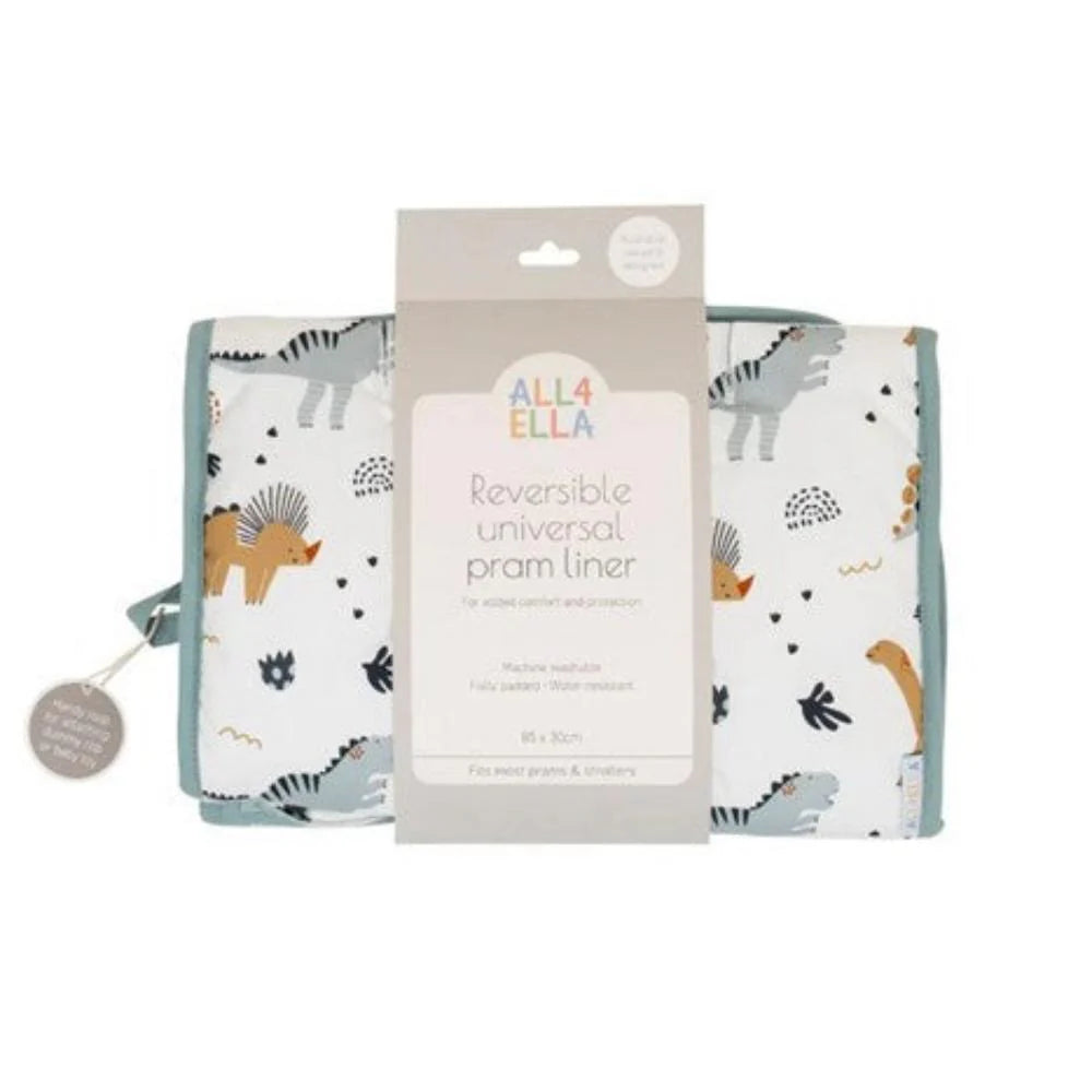 All4Ella Pram Liner Reversible / Water Resistant - BEIGE DINOSAURS