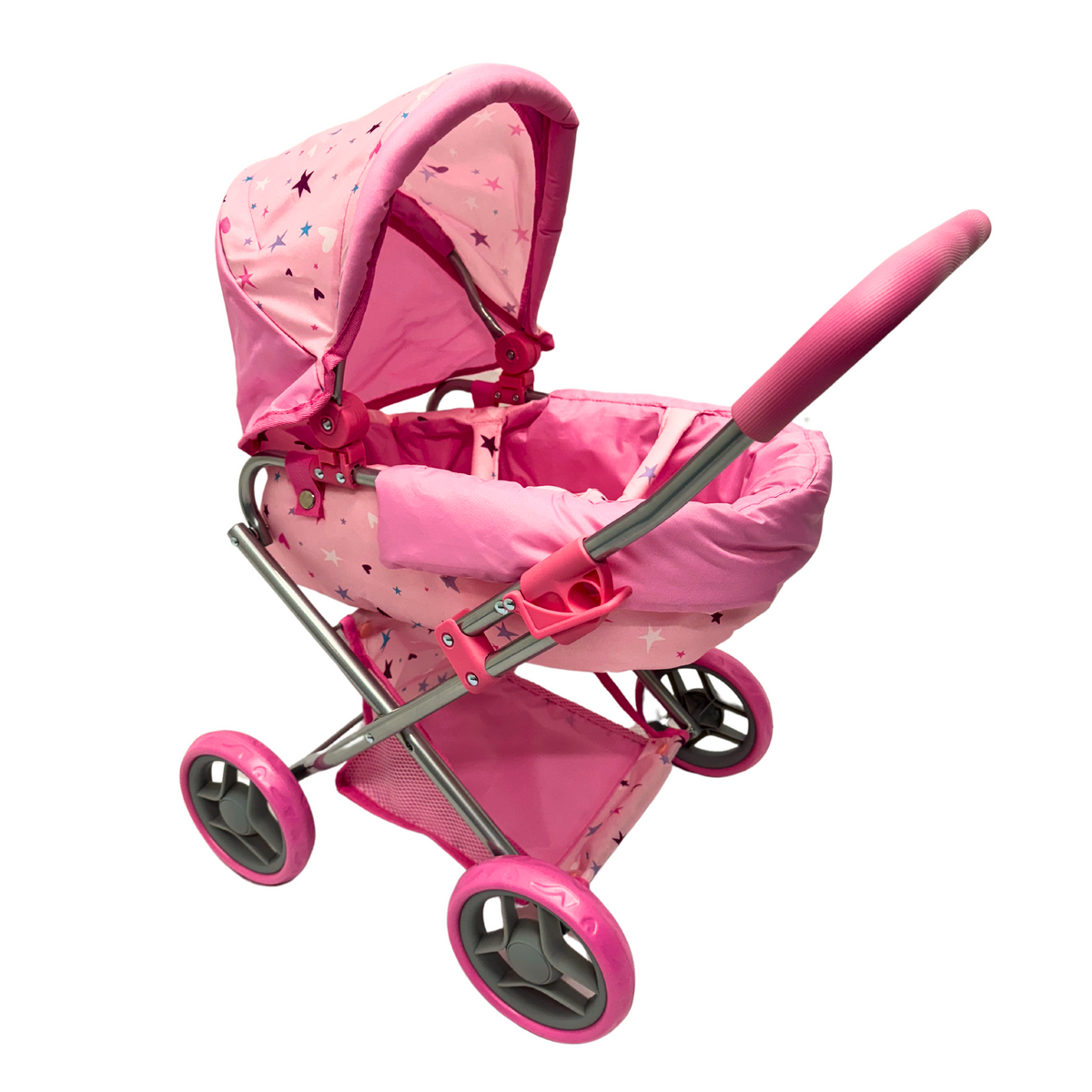 Playworld Medium Dolls Pram Pink with Stars Design
