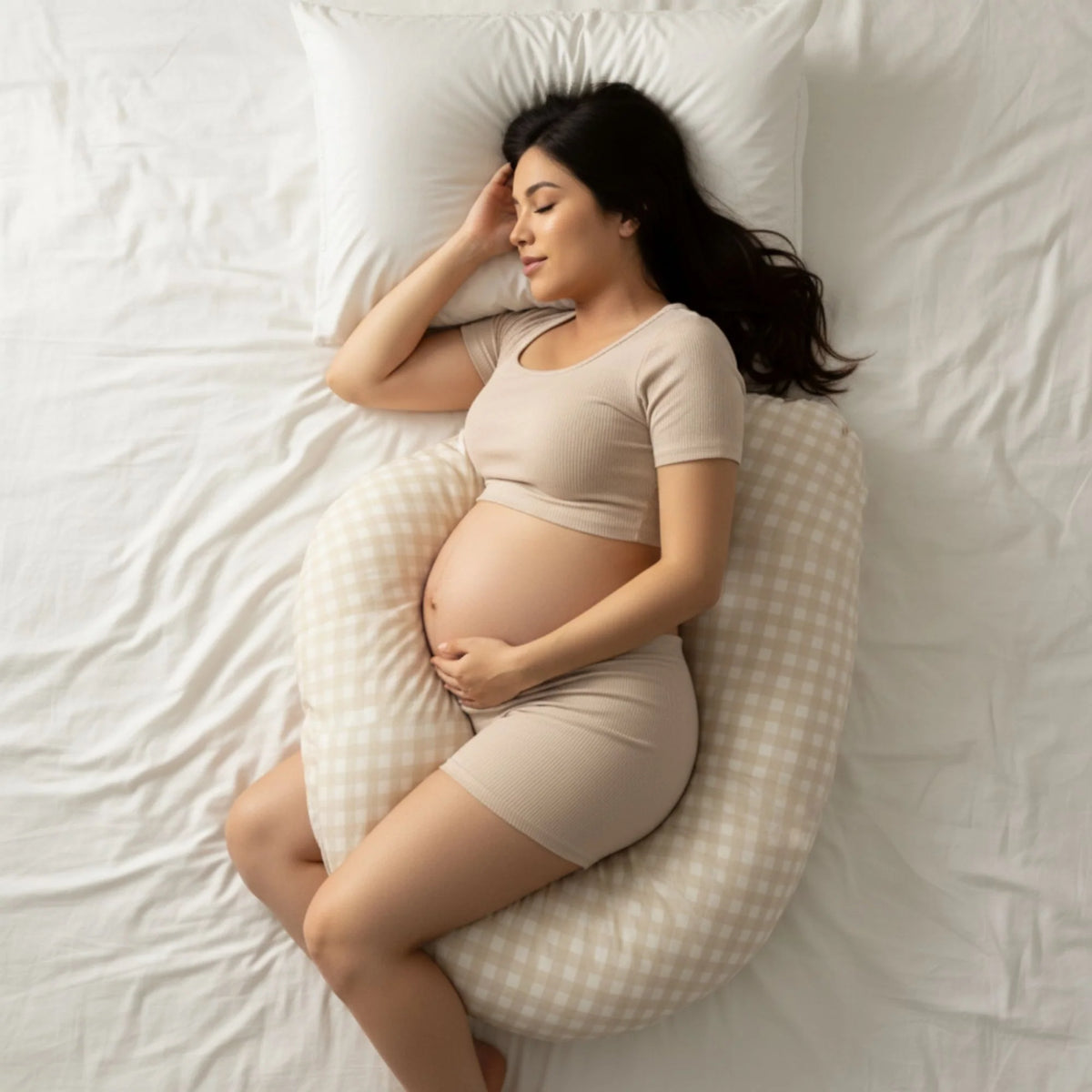 Babystudio The Ultimate Body Pillow - Gingham Beige