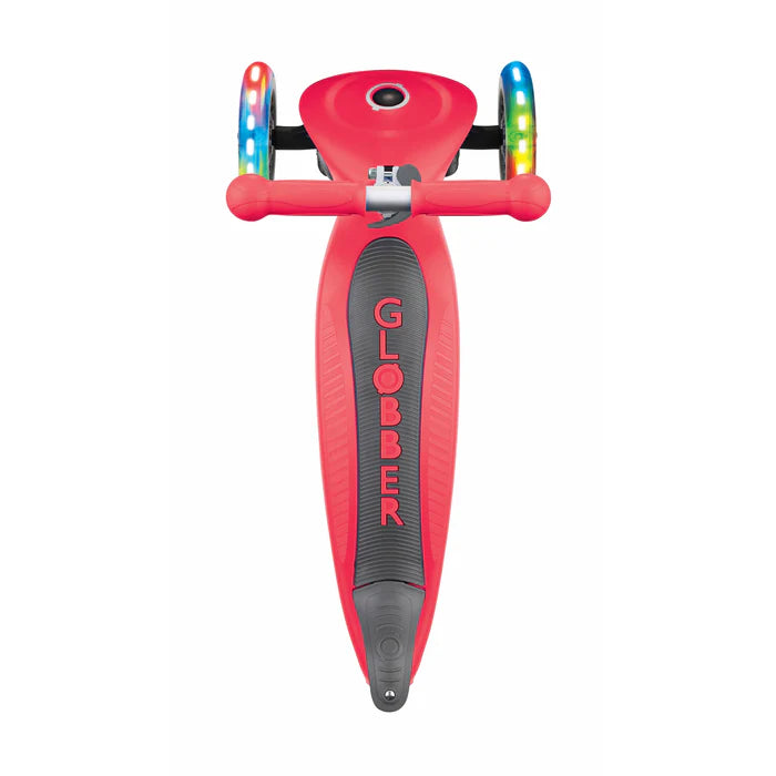 Globber Primo Foldable Lights 3 Wheel Scooter RED / DARK RED