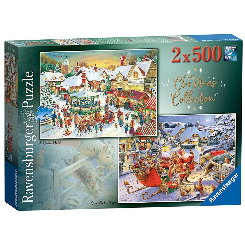 RB00040-2 Christmas Collection No1 The Christmas Market / Santa&#39;s Christmas Supper 2 x 500pc Puzzle