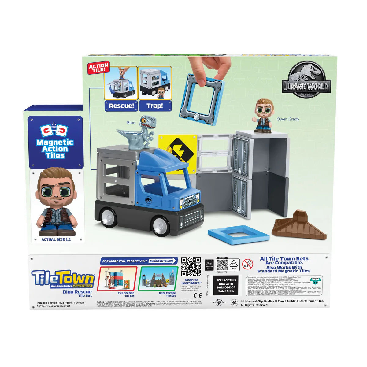 Tile Town Jurassic World Dino Rescue Tile Set 20+ Magnetic Tiles