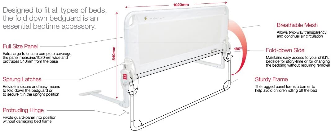 Vee Bee Fold Down Bedguard / Bed rail White
