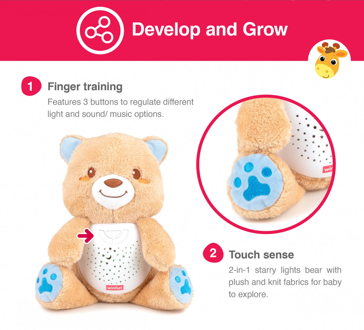 Winfun 2 in 1 Starry Lights Bear Projector &amp; Nightlight Batteries Included