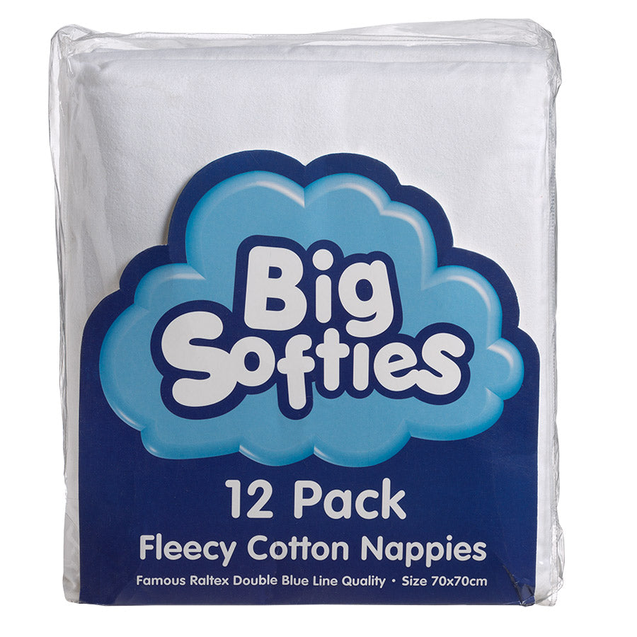 Big Softies 12 Pk Cotton Flannelette Nappies